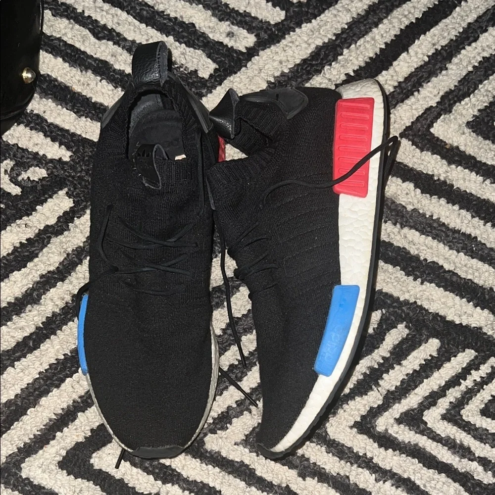 adidas NMD R1 Primeknit Black with Red & Blue Accents